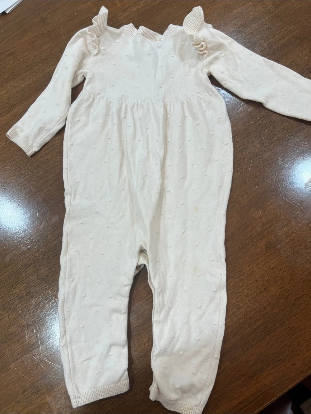 Carter's Cream Knit Ruffle Shoulder Romper